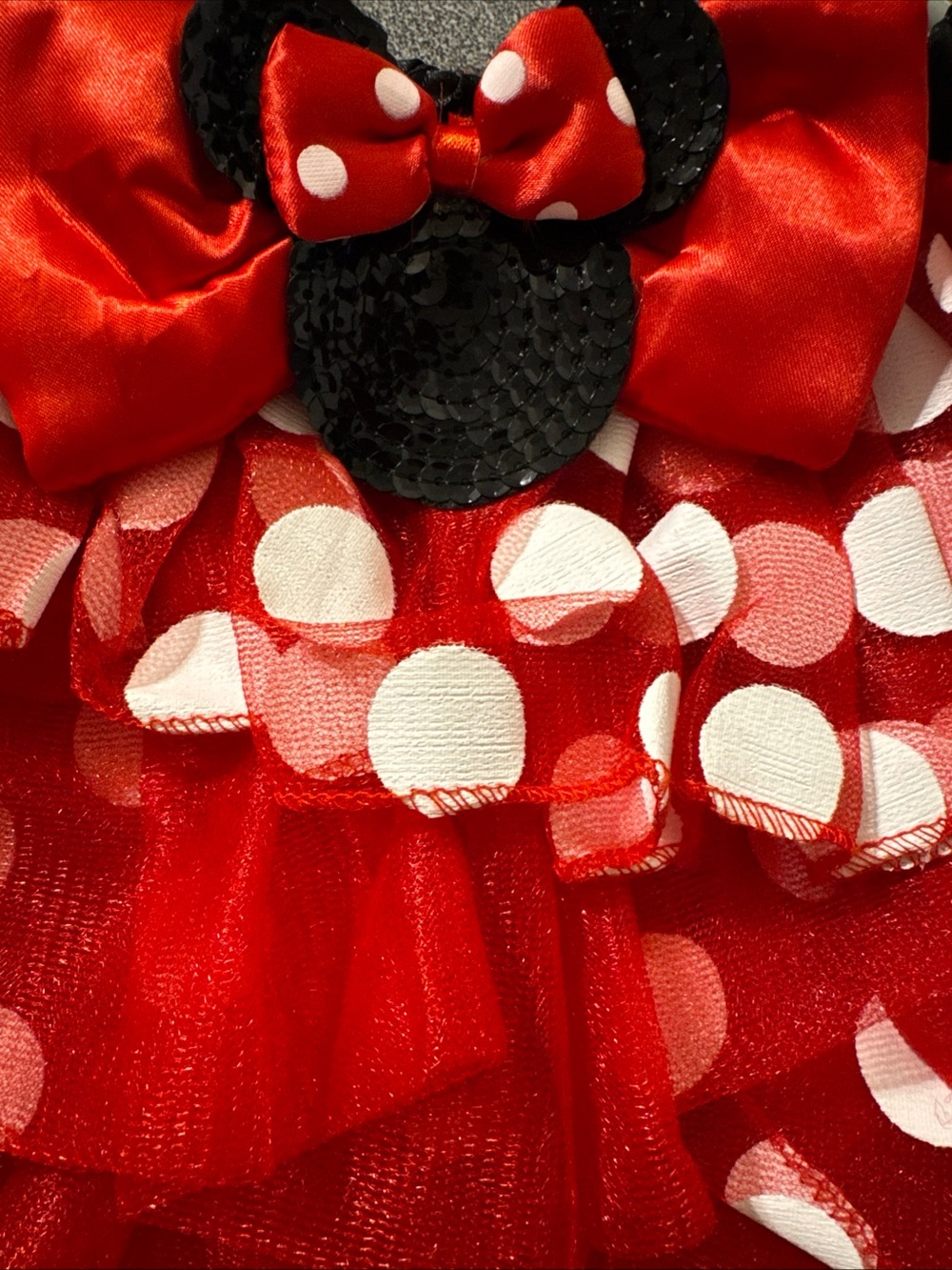 Disney Red and White Polka Dot Minnie Bow Ruffle Skirt Dress Up Halloween EUC